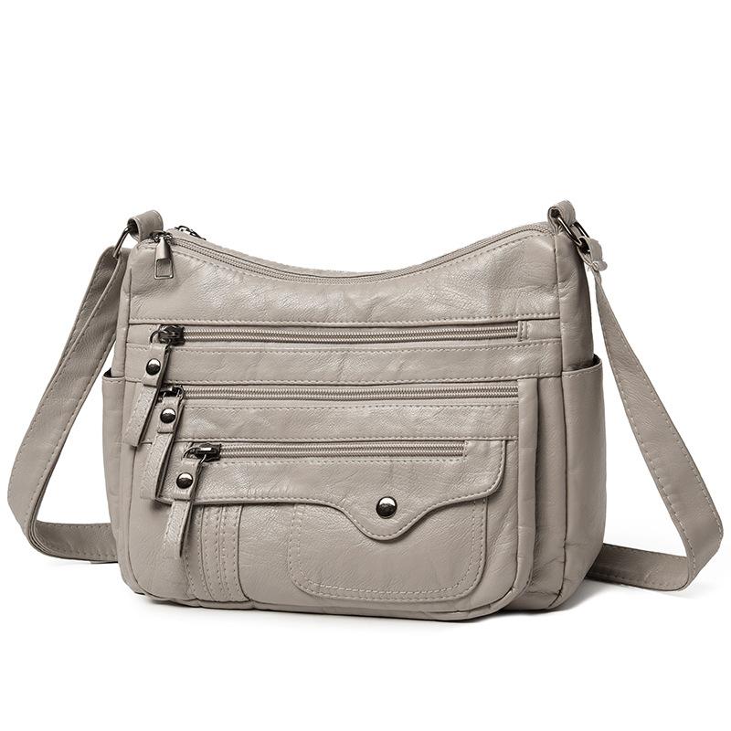 New women's casual fashion multi-layer multi-pocket soft leather shoulder bag diagonal span mother bag