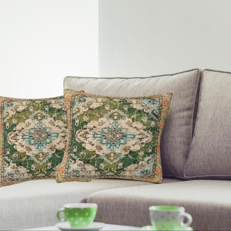 Set Of 2 Bohemian  Pattern Throw Pillow Case 18x18inch Soft Pillowcover for Indoor and Outdoor Use