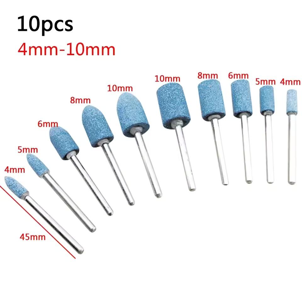 10Pc 4-10Mm Polishing Head Wheel Head Abrasive Mounted Stone Grinding Sanding Bits Shank Dremel Rotary Power Working Tools
