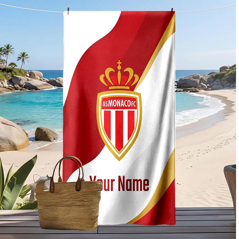 Monaco FC Personalisiertes Bedrucktes Strandtuch Fußballlogo Unterstützung Benutzerdefinierter Name Text Saugfähiges Handtuch Für Sport Reisen Besonderes Geschenk