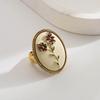 Three-Piece Set Vintage Niche Design Flower Oil Drop Ring for Women Copper Gold-Plated Adjustable Open Ring