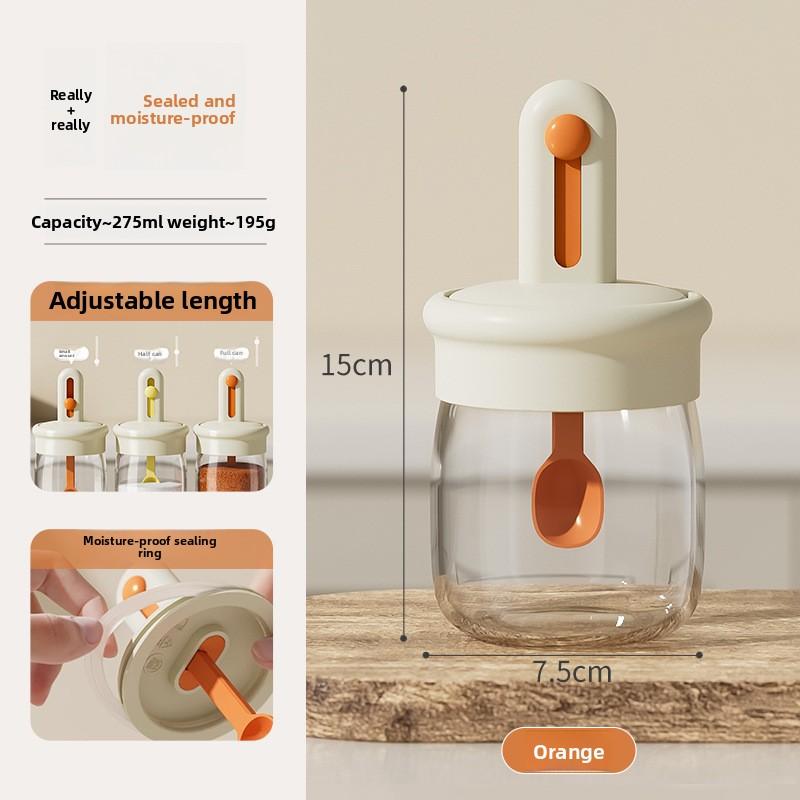 

Spoon Cover, Integrated Seasoning Bottle, Kitchen Salt Can Seal, Moisture-proof Seasoning Bottle, Glass Household Seasoning Box [orange] telescopic spice jar