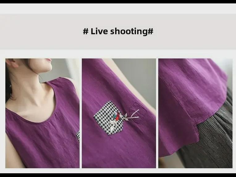 Camisola extragrande de algodón y lino para mujer: Top retro sin mangas versátil para el verano