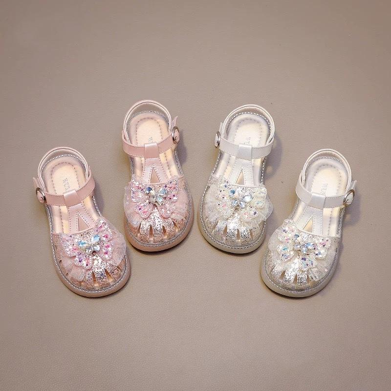 Girls Shoes 2025 New Summer Little Girl Children's Sandals Soft Sole Crystal Butterfly Bag Head Sandals Princess Shoes