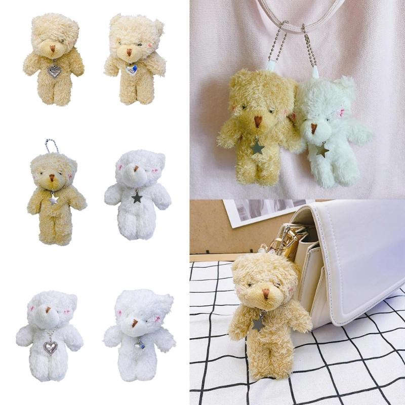 Mini Cute Plush Bear Keychain Pendant Lovely Plush Stuffed Animals Keyring Charm for Purse Bag Backpack Handbag