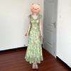 Summer Fresh and Elegant Temperament Floral Dress Casual Lady Gentle Small Flying Sleeves Sweet Skirt Fairy Long Dress