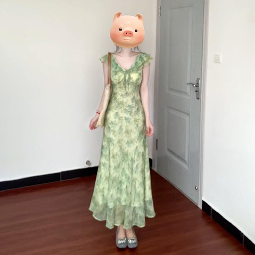 Summer Fresh and Elegant Temperament Floral Dress Casual Lady Gentle Small Flying Sleeves Sweet Skirt Fairy Long Dress