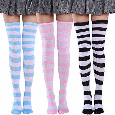 For Women Girls Over Knee-high Elastic Striped Stockings Warm Long Cosplay Stocking Anime Multicolor