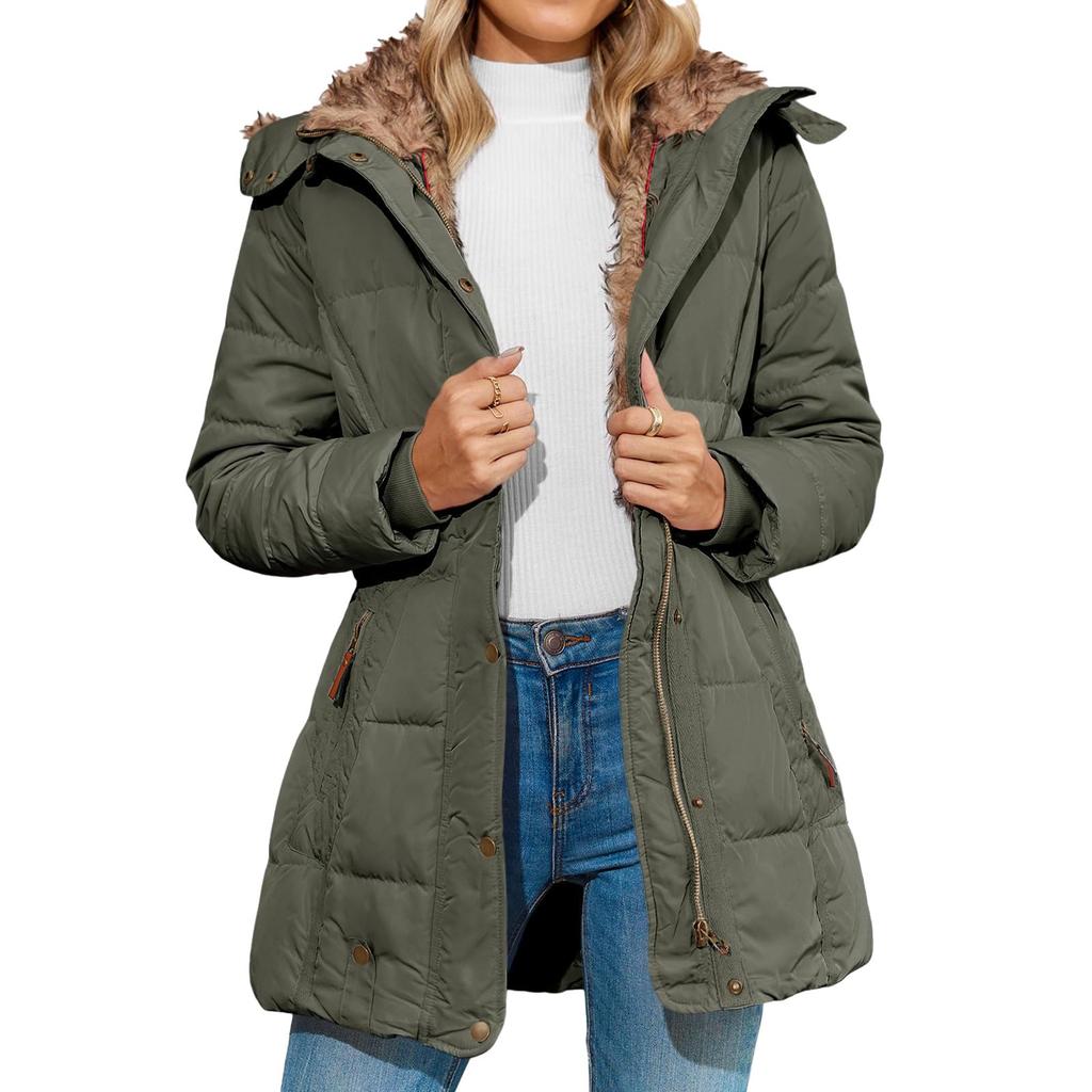 Women's Solid Color Hooded Acket Cotton Jacket
