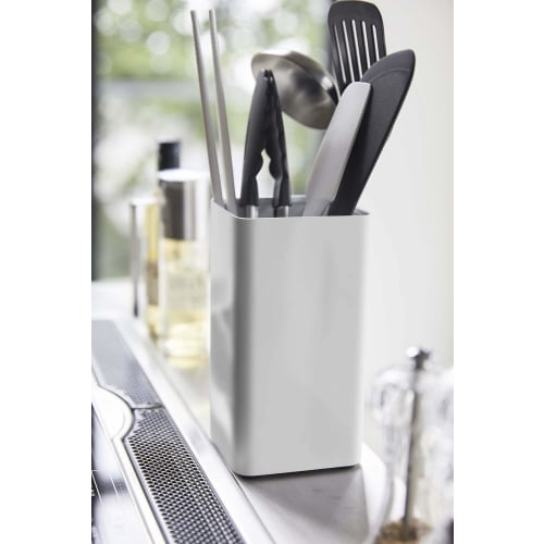 Yamazaki Kitchen Tool Stand, Square, White, Approx. W9.5 X D9.5 X H18cm, Plate, Compact Yet Large Capacity, 5183