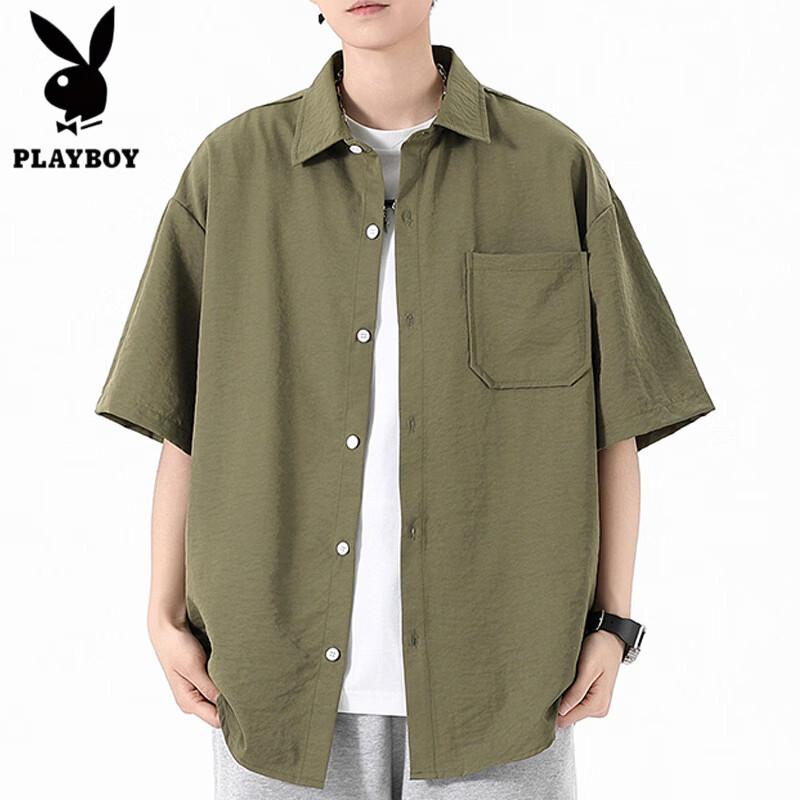 

Playboy Men s Ice Silk Short Sleeve Casual Shirt 2XL