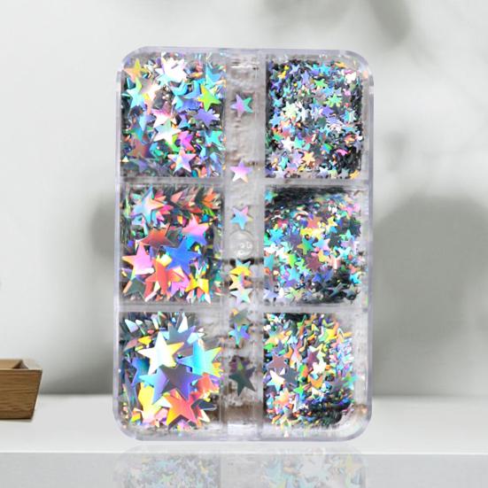 Yousheng 1 Box Nail Sequins 3D Flake DIY Nail Art Accessories Colorful Star Glitter Sequins Manicure Supplies for Nail Design