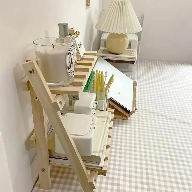 2-Tier Wooden Desktop Organizer – Trapezoidal Office Storage Shelf for Stationery and Display