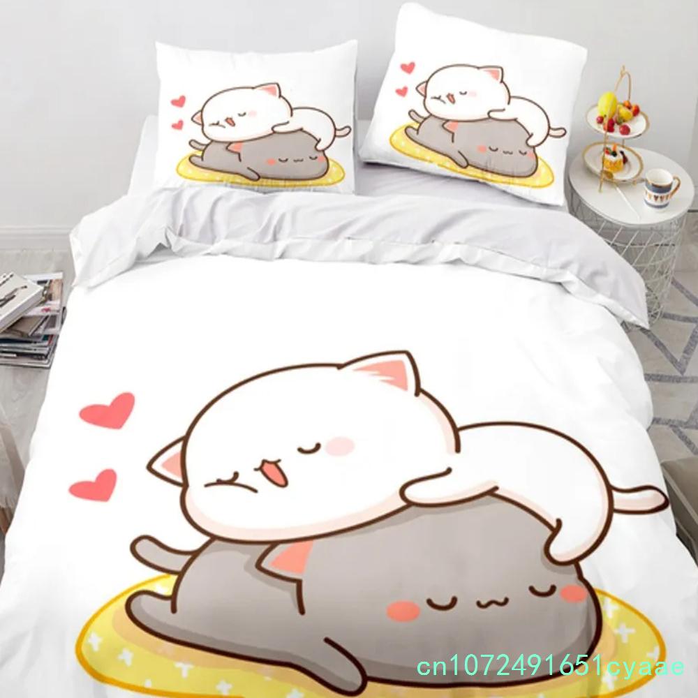 Set da letto gatto pesca cartone animato carino Ragazzi Ragazze Misura Singola Queen Copripiumino Federa Letto Bambini Adulti Moda Tessile per la casa