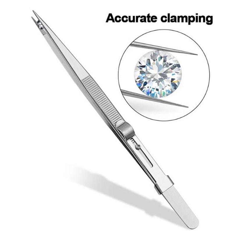 Stainless Steel Precision Tweezers Adjustable Slide Lock Antistatic Jewelry Eyebrow Craft For Electronic Component Repair Tools