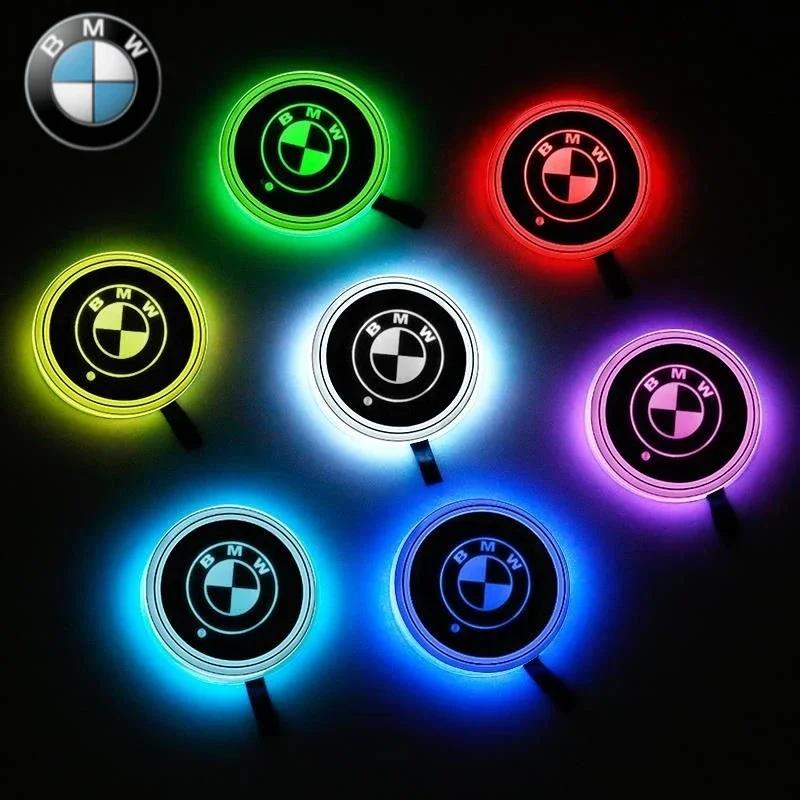 7 Color LED For BMW M E46 E90 E60 F30 E39 F10 E87 E36 F20 E92 Serie 1 BT21 Car Cup Holder Light Luminous Coaster Water Cup Pad