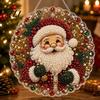 Transparent Acrylic Craft Decor Christmas DIY Faux Diamond Painting Hanging, Santa Wreath Pendant, Pearl Red Green Gifts Beads Kit for Wall