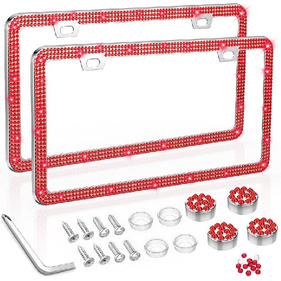 SHARE&CARE Bling License Plate Frame, Crystal License Plate Cover, Car License Plate Holder With Rhinestone Crystal Diamond Screw Set - 1 Pack