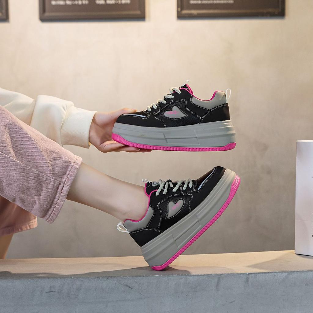 Leather Color Matching Women's Shoes Spring New Women's Single Shoes Versatile Platform Lace-up Casual Student Women's Board Shoes