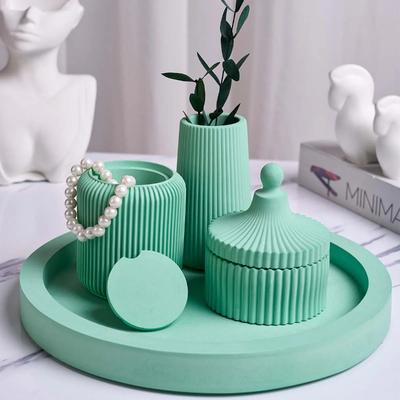 Stripe Vase Silicone Mold DIY Round Tray Casting Molds Jewelry Storage Box Plaster Resin Candle Jar Craft Making Home Decor