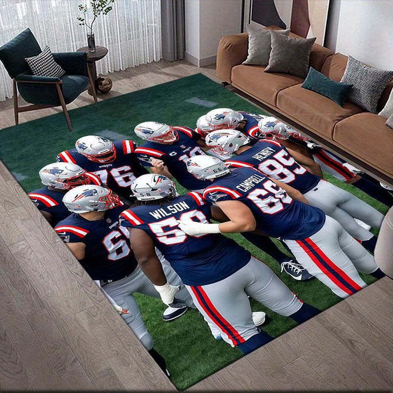 Patriots Players Flannel Printed Carpet, Home Sofa Decoration for Living Room & Bedroom, Non‑Slip Play Flannel Floor Mat for Game Room