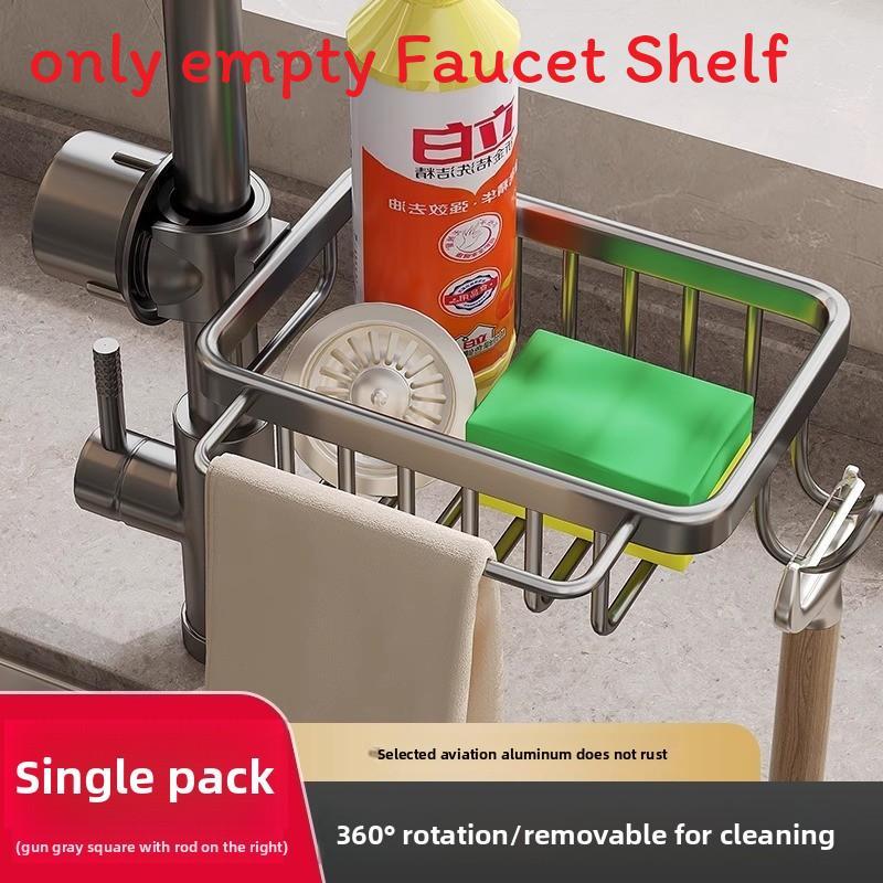 Modern Kitchen Faucet Shelf With Space Aluminum Wall Mount For Bathroom And Sink Storage