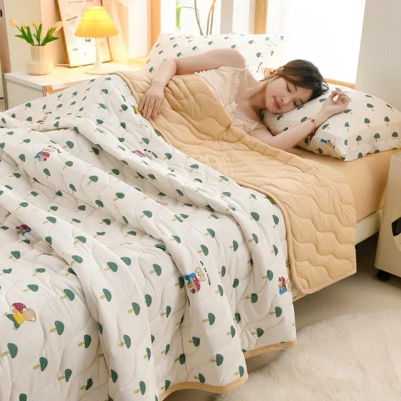 New Floral Spring Summer Quilt and Pillowcase Soft Skin-friendly Single Double Blanket Knitted Breathable Thin Comforter Duvet
