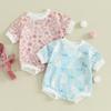 Baby flickor Pojkar Rödbyxor 3M 6M 9M 12M 18M Blomma Kanintryck Rundhals Kortärmad Body Casual påskkläder