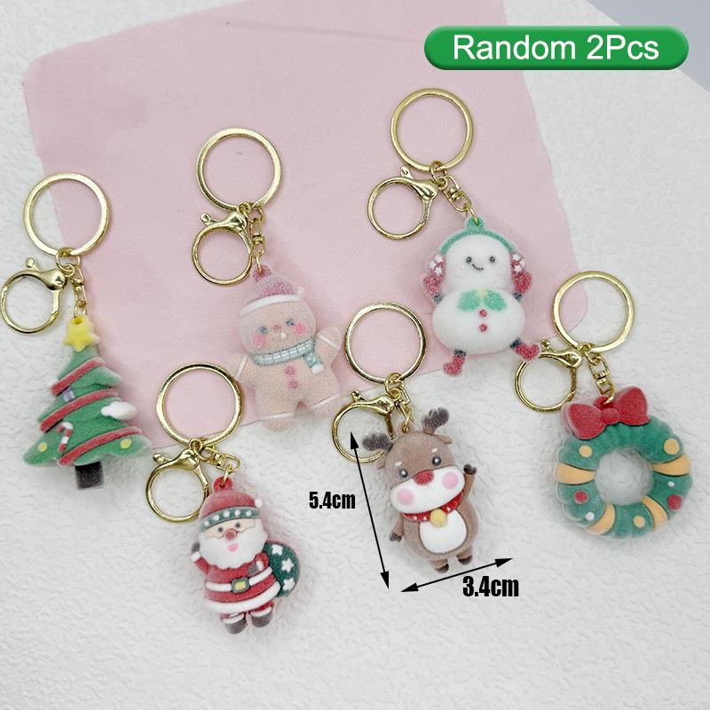 

2/6Pcs Cartoon Christmas Keyring Kawaii Flocked Snowman Santa Claus Backpack Ornament Exquisite Creative Present For Best Friend as the picture
