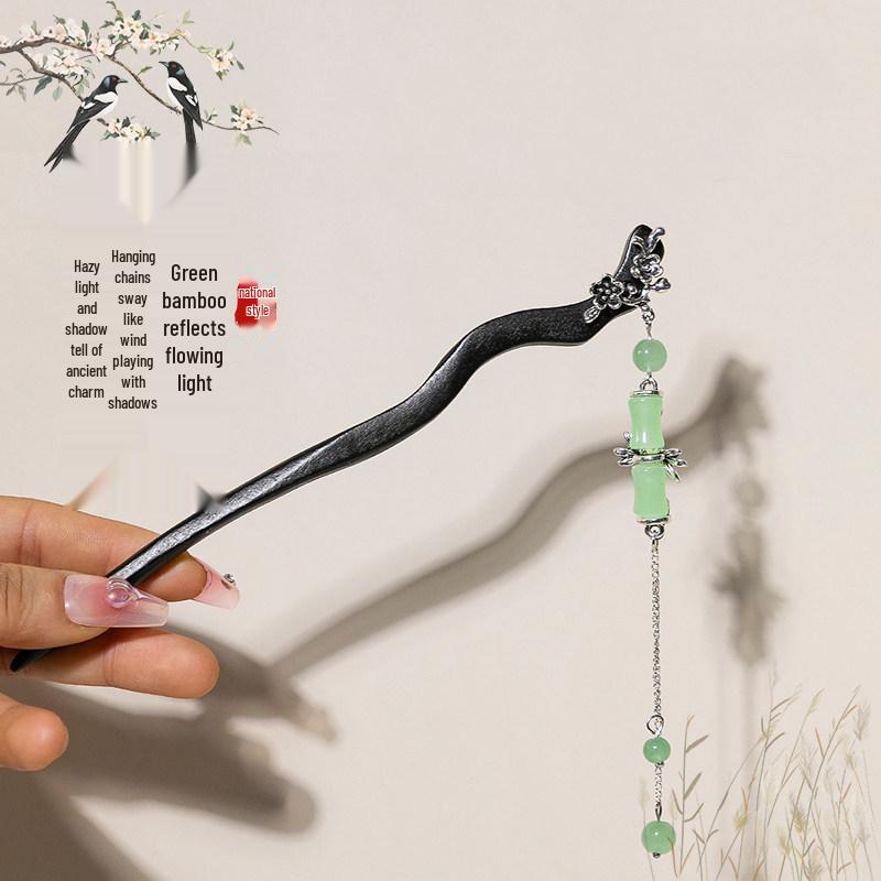 Chinese Wooden Tassel Hairpin for Hanfu - Ancient Style Hair Ornament and Gift for Women