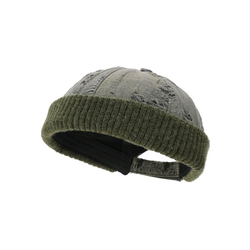 Personalized Ripped Retro Knitted Hat Neutral Autumn and Winter Warm Bag Hat Women's Versatile Hip Hop Melon Hat