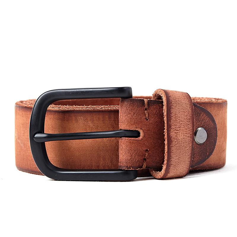 2025 Herren Rindsleder Gürtel Kaffee Schwarz Freizeitgürtel mit Metallschnalle Vintage Westernstil für tägliche Business-Outfits