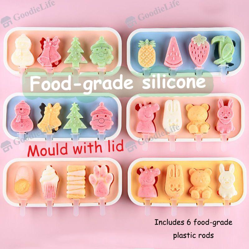 Food Grade Silicone Moulds, Reusable,Silicone Icicle Moulds +6 Reusable Sticks, Silicone Ice Moulds for Kids with Handle, Ice Lolly Moulds with Lid