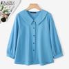 ZANZEA Women Turn Down Collar Loose Casual Long Sleeve Plain Blouse