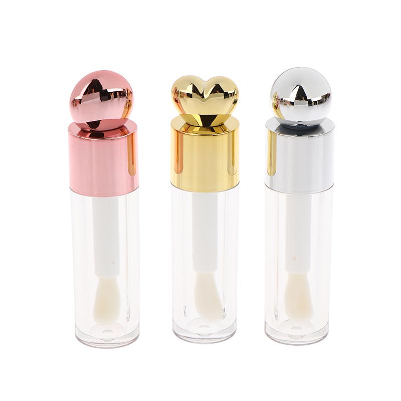 Tubo de Gloss para Lábios Galvanizado de 5ml Rosa Translúcido/Dourado/Prateado Haste Grossa Cabeça de Pincel Grande Frasco Vazio Recipiente para Gloss de Lábios