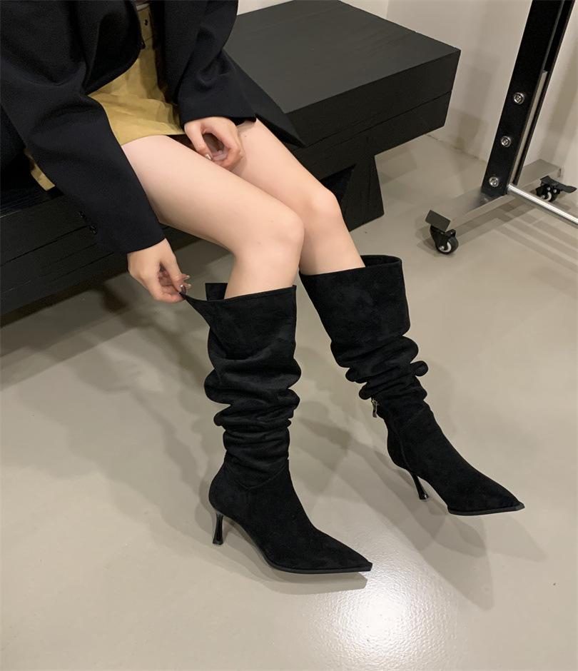 High-heeled French Pointed-toed Over-the-knee Boots Women's Boots, New In Autumn and Winter 2025, Two-wear Tall Stacking Boots