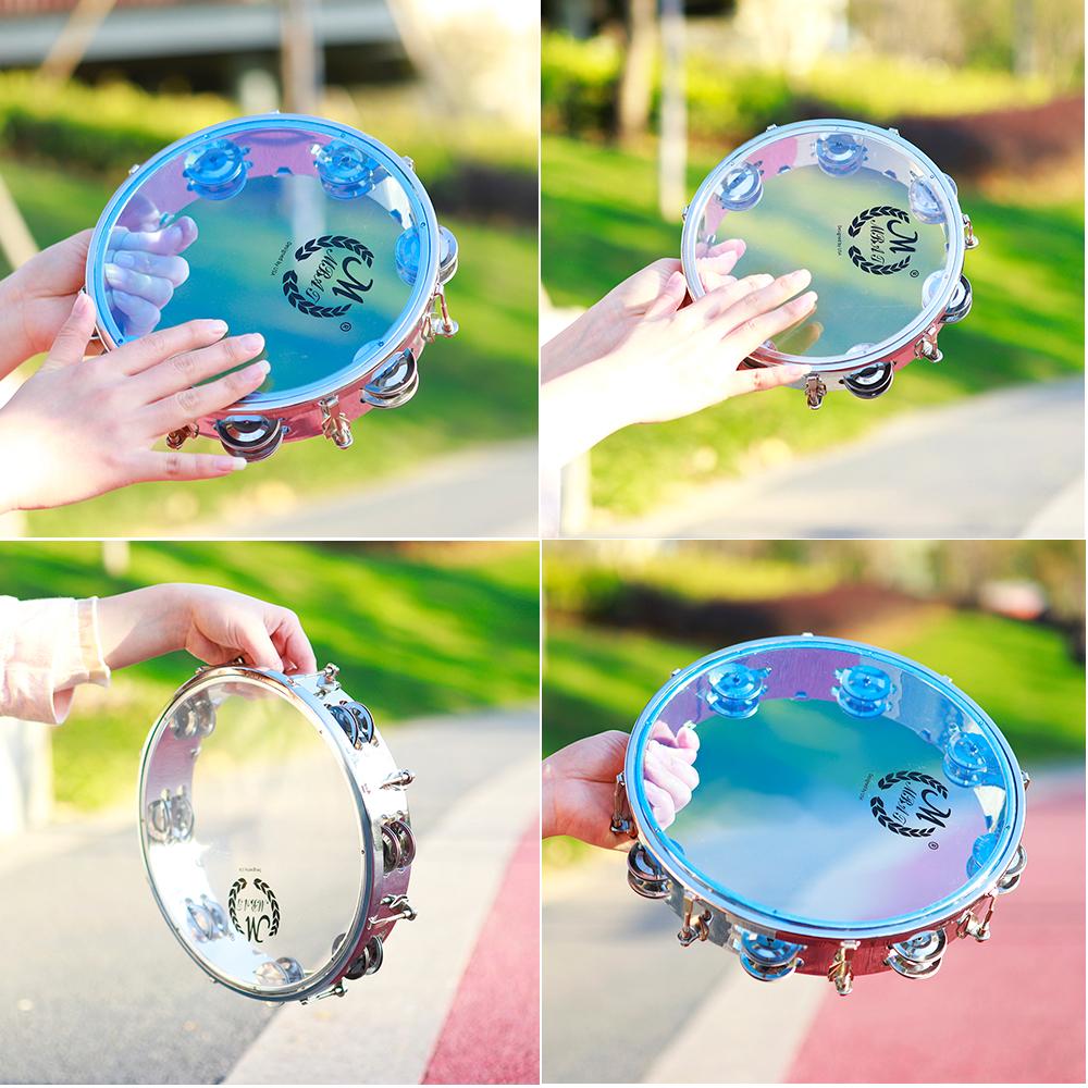 8/10 Inches Tambourine Adjustable Tone Hand Held Drum Self-tuning Sound Double Row Jingle Drum Children Enlightenment Music Toys