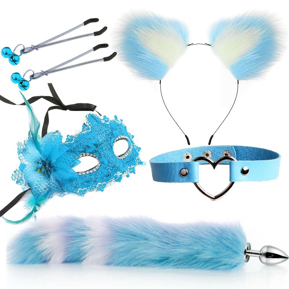 Popular Hot Sell Sex Lesbian Cat Ears Hair Band Nipple Clip Plug Anal Adult fox Cat Tail Anal Butt Plug Sex Toys for Woman