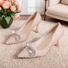 Rhinestone Woman Pumps Pointed Toe With Medium Heels Shoes for Women Korean Style Comfortable and Elegant Y2k Wedding Bride Shoe