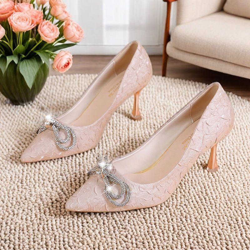 Rhinestone Woman Pumps Pointed Toe With Medium Heels Shoes for Women Korean Style Comfortable and Elegant Y2k Wedding Bride Shoe