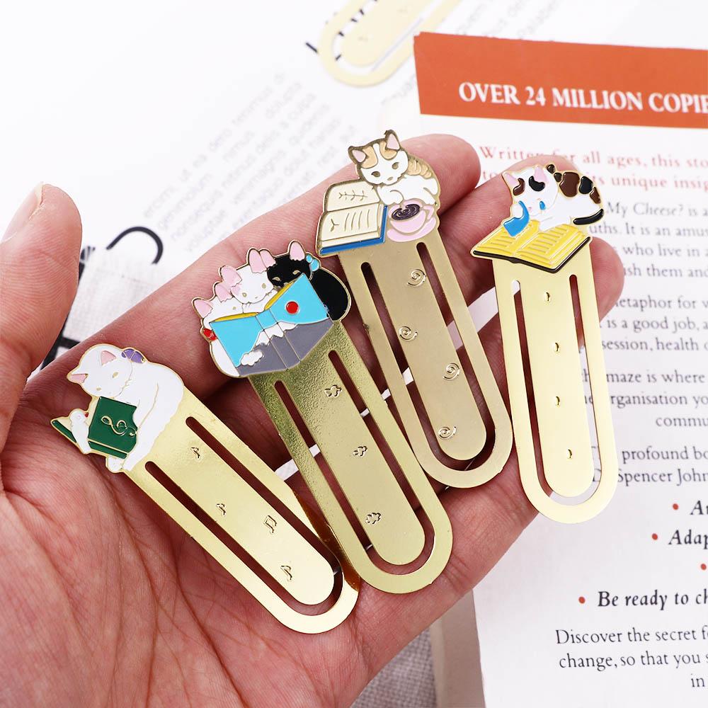 Gift Paper Cilp Cartoon Reading Japanese Bookmark Cat Bookmark Metal Bookmark Kittens Book Mark