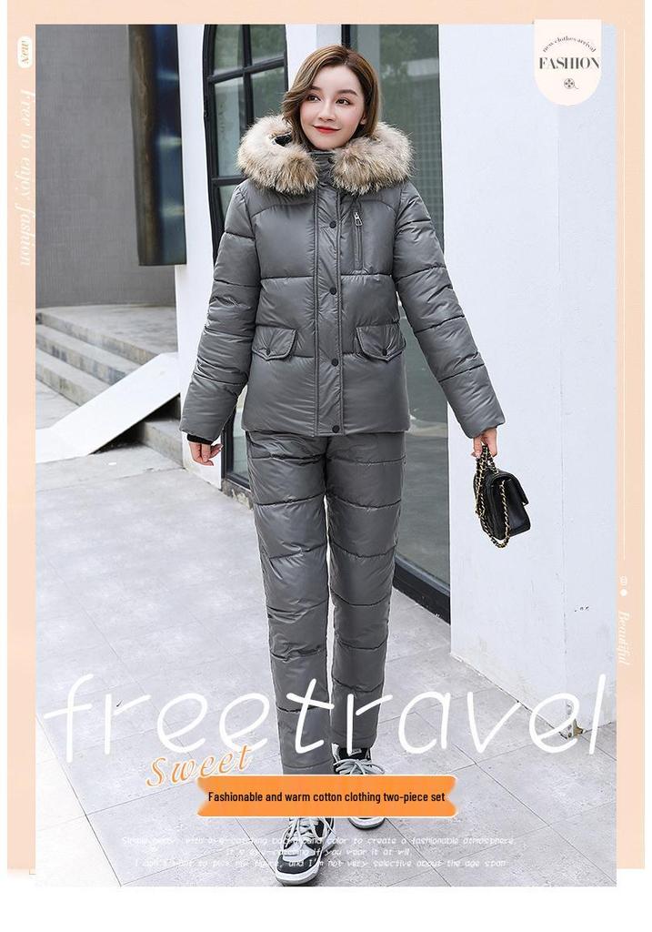 2023 Women's Winter Korean Style Down Cotton Two-Piece Set: Thickened Jacket & Outerwear