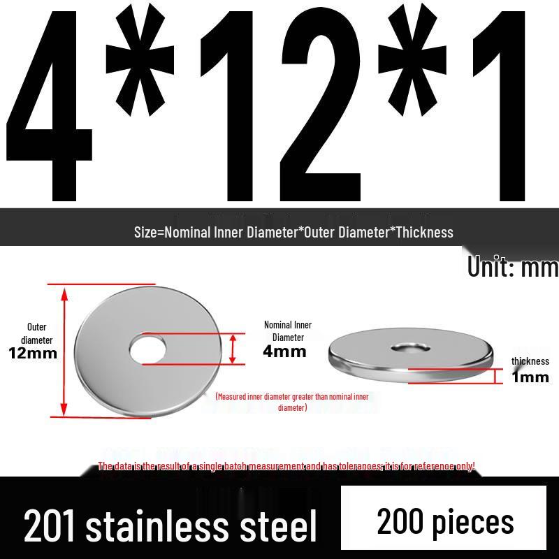 201 Stainless Steel Flat Washer Shim, GB97, Sizes M3 to M30