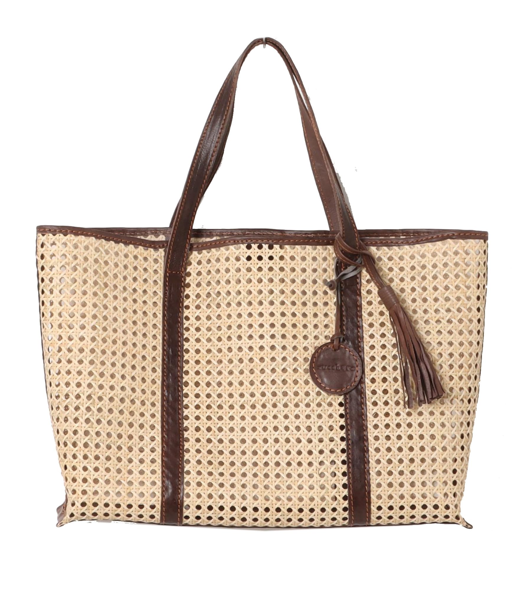 ZUCCHERO Women s Tote Bag, Genuine Leather and Rattan, Lightweight, Large Capacity, A4 Size, 49972, Chocolate