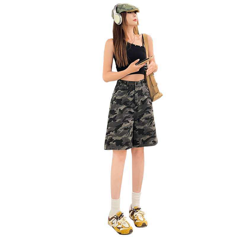 Summer Camouflage Denim Shorts - Hot Girl Style, Elastic Waist, Five-Point Design for Women