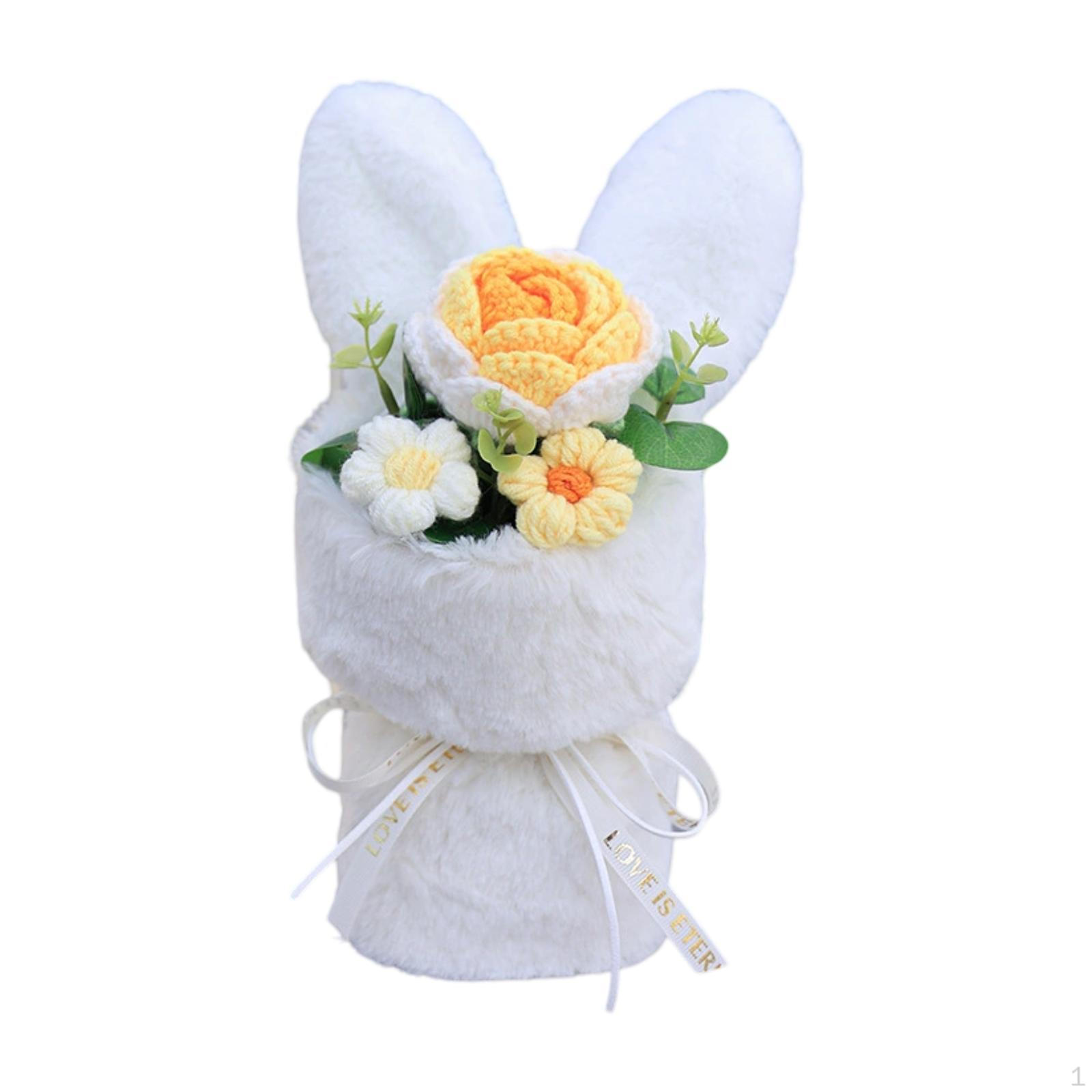 

Artistic Crochet Flowers Bouquet for Birthday Present Women Yellow Rose