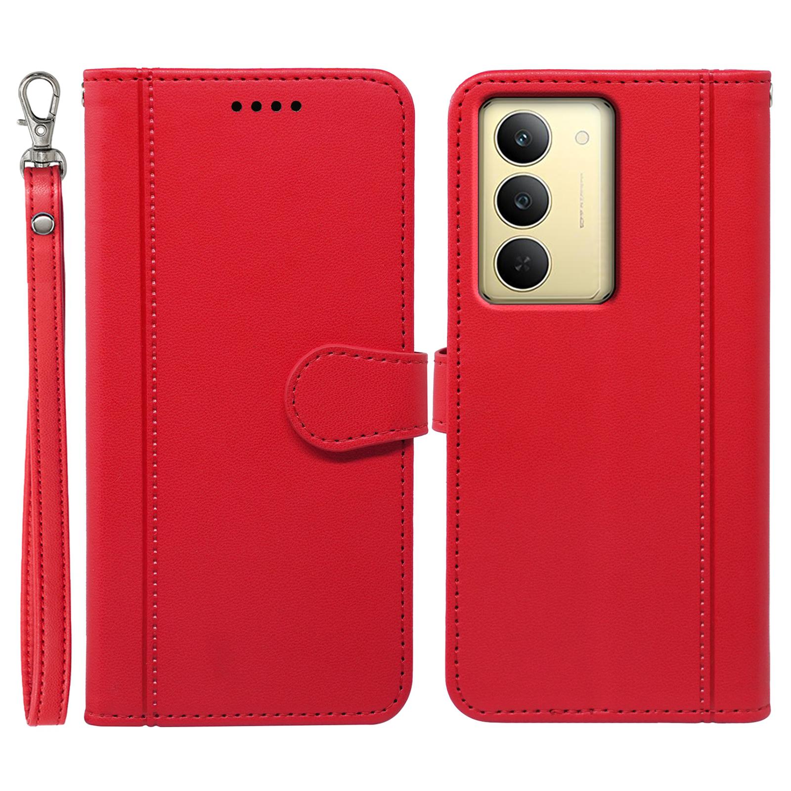 

Для Realme 14x 5G Чохол-гаманець Магнітна застібка Шкіряний чохол для телефону з ремінцем Red