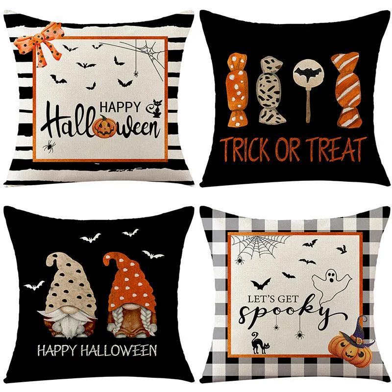 45x45cm Halloween Party Decorative Pillow Caser Sofa Linen Pumpkin Printed Cushion Cover Home Living Room Decor