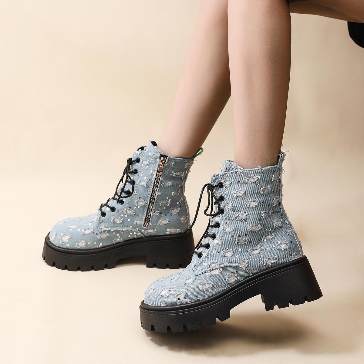 

Женские ботинки на платформе до середины голени армейские ботинки женские цепи металлические украшения готические рейв-обувь аксессуары для косплея готическая обувь женская 35 синий