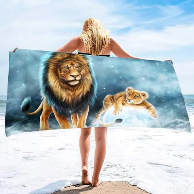 Lion Beach Towel Wild King of Animals Head Microfiber Soft Bath Towel for Swimming Travel Outdoor Picnic Blanket for Men